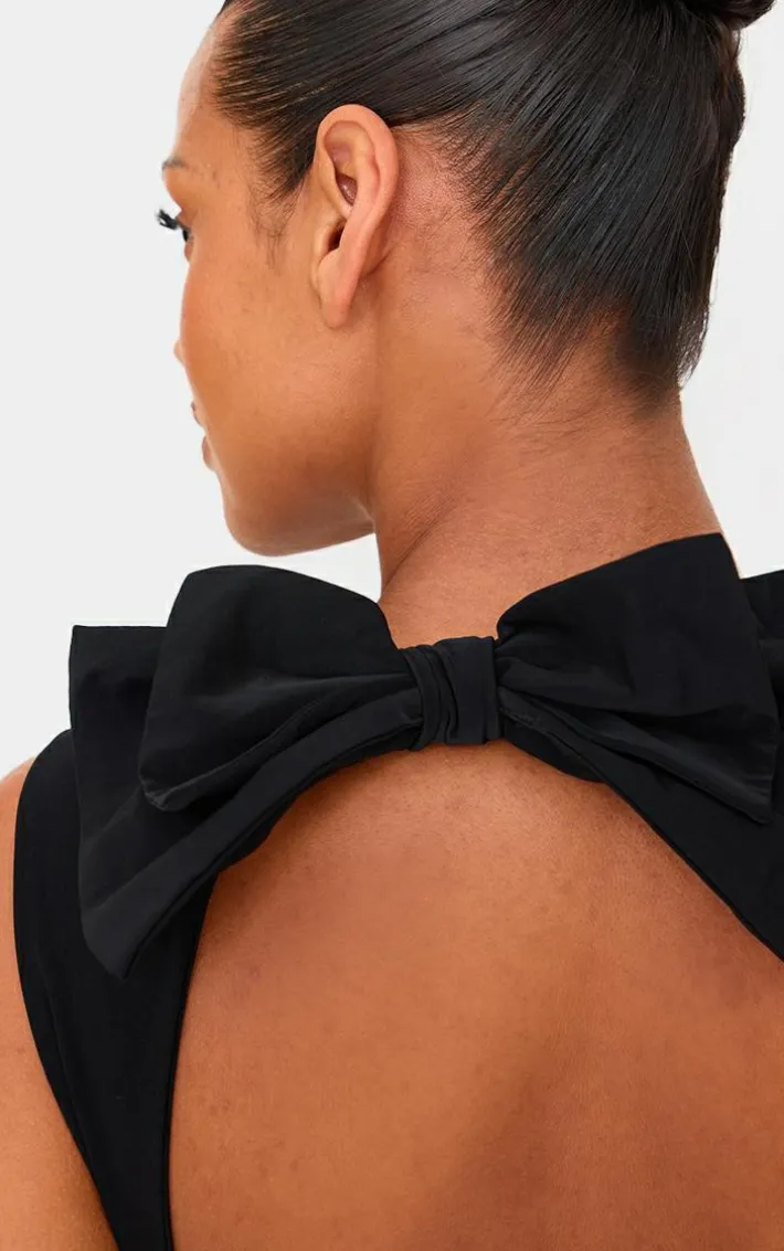 Maternity Black Bow Detail Open Back Maxi Dress