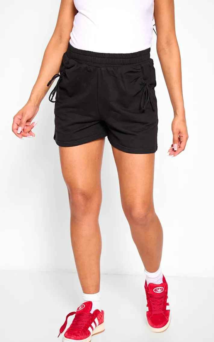 Maternity Black Bow Pocket Detail Floaty Sweat Shorts