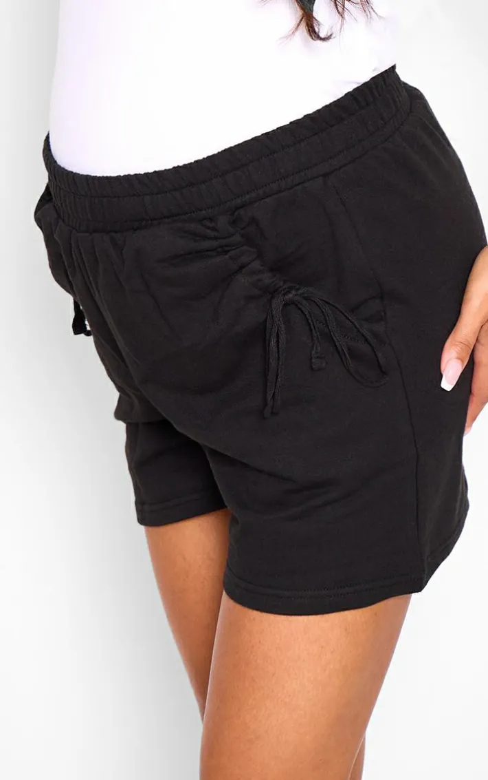 Maternity Black Bow Pocket Detail Floaty Sweat Shorts