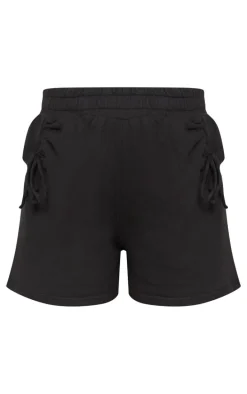 Maternity Black Bow Pocket Detail Floaty Sweat Shorts