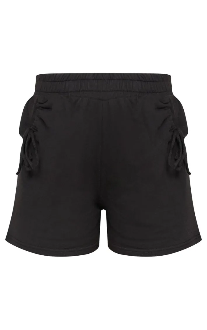 Maternity Black Bow Pocket Detail Floaty Sweat Shorts