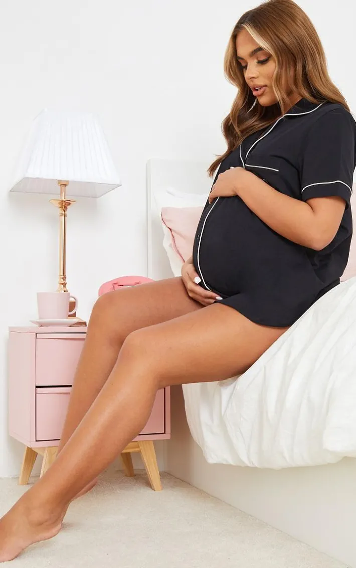 Maternity Black Button Mama Pj Top