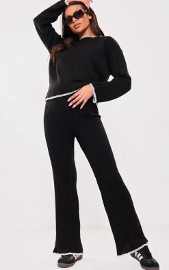 Maternity Black Contrast Trim Knit Flares