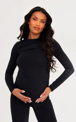 Maternity Black Cotton Jersey Ruched Longline Top