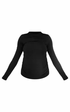 Maternity Black Cotton Jersey Ruched Longline Top