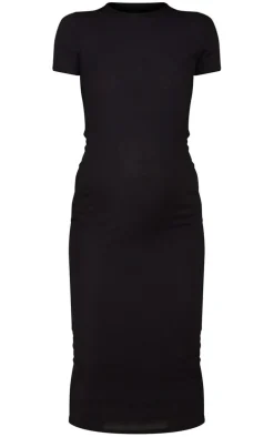 Maternity Black Crew Neck Ribbed Midi Dress