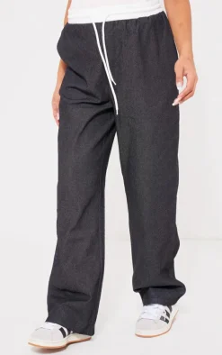 Maternity Black Elasticated Drawstring Wide Leg Pant