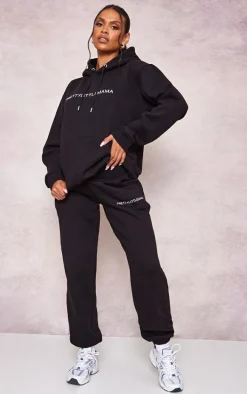 Maternity Black Embroidered Pretty Little Mama Sweatpants
