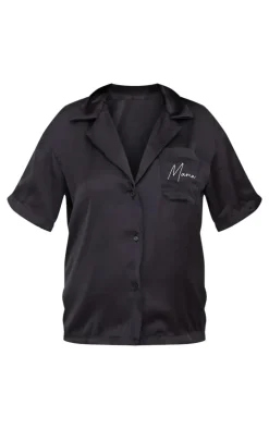 Maternity Black Embroidered Mama Satin Pajama Short Set