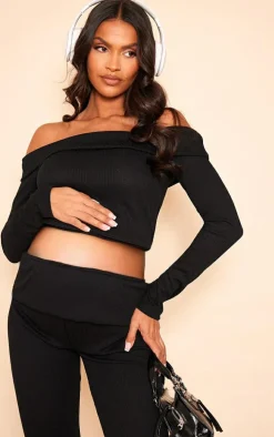 Maternity Black Fold Over Bardot Top