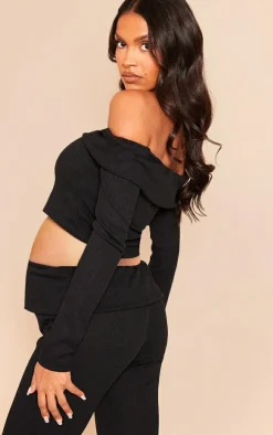 Maternity Black Fold Over Bardot Top