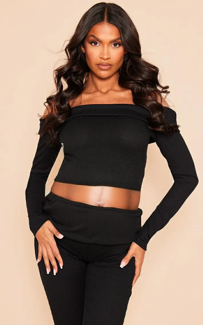 Maternity Black Fold Over Bardot Top
