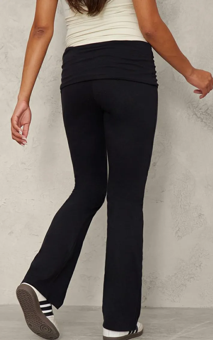 Maternity Black Fold Over Flared Leggings