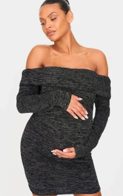 Maternity Black Glitter Bardot Mini Dress