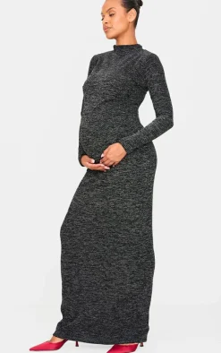 Maternity Black Glitter Long Sleeve Maxi Dress