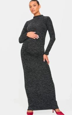 Maternity Black Glitter Long Sleeve Maxi Dress