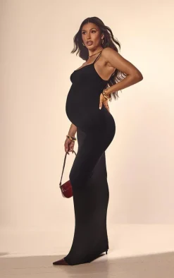Maternity Black Jersey Strappy Maxi Dress