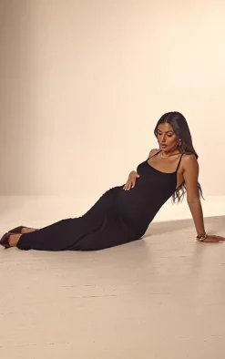 Maternity Black Jersey Strappy Maxi Dress