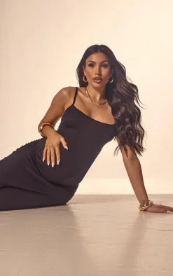 Maternity Black Jersey Strappy Maxi Dress