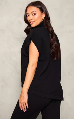 Maternity Black Knit Roll Neck Sleeveless Asymmetric Hem Top