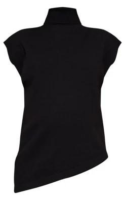 Maternity Black Knit Roll Neck Sleeveless Asymmetric Hem Top