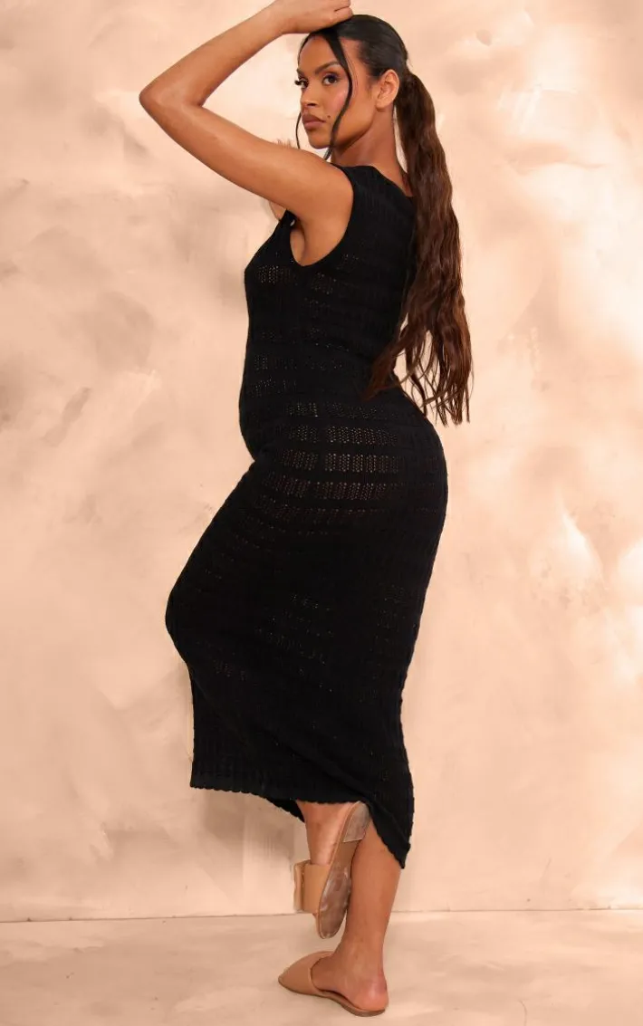 Maternity Black Knit Scoop Neck Midaxi Dress