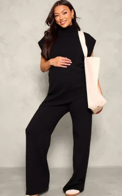 Maternity Black Knit Wide Leg Pants