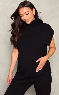 Maternity Black Knit Wide Leg Pants