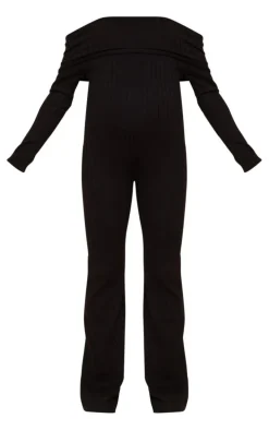 Maternity Black Knitted Bardot Wide Leg Jumpsuit