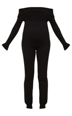 Maternity Black Knitted Fold Over Jumpsuit