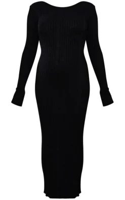 Maternity Black Knitted Midaxi Tie Back Bodycon Dress