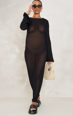 Maternity Black Knitted Scoop Back Maxi Dress