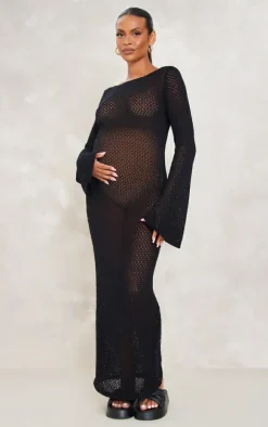 Maternity Black Knitted Scoop Back Maxi Dress