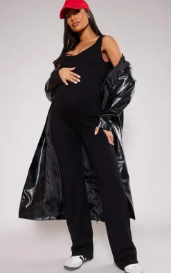 Maternity Black Knitted Square Neck Jumpsuit