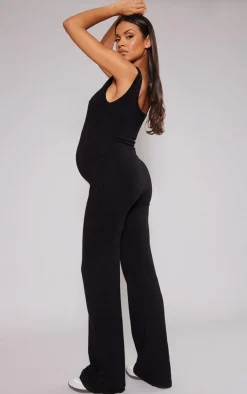 Maternity Black Knitted Square Neck Jumpsuit