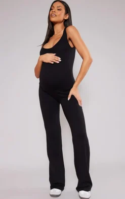 Maternity Black Knitted Square Neck Jumpsuit