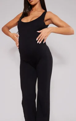 Maternity Black Knitted Square Neck Jumpsuit