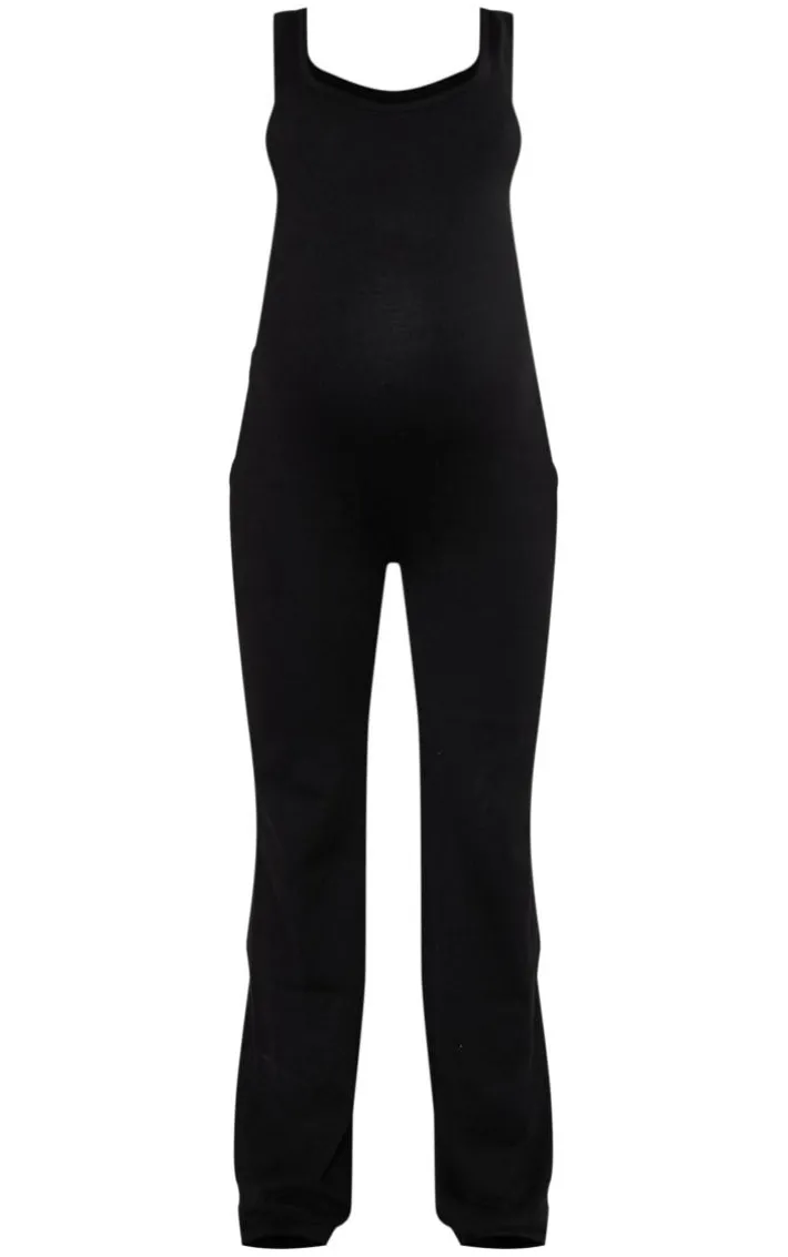 Maternity Black Knitted Square Neck Jumpsuit