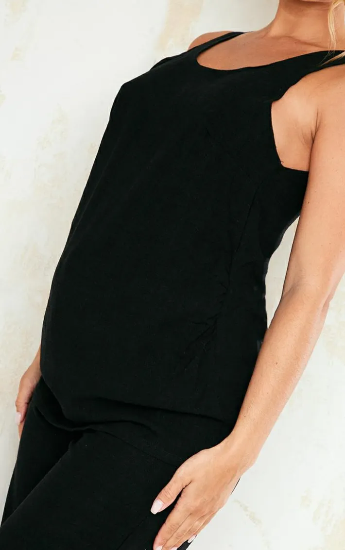 Maternity Black Linen Look Longline Top