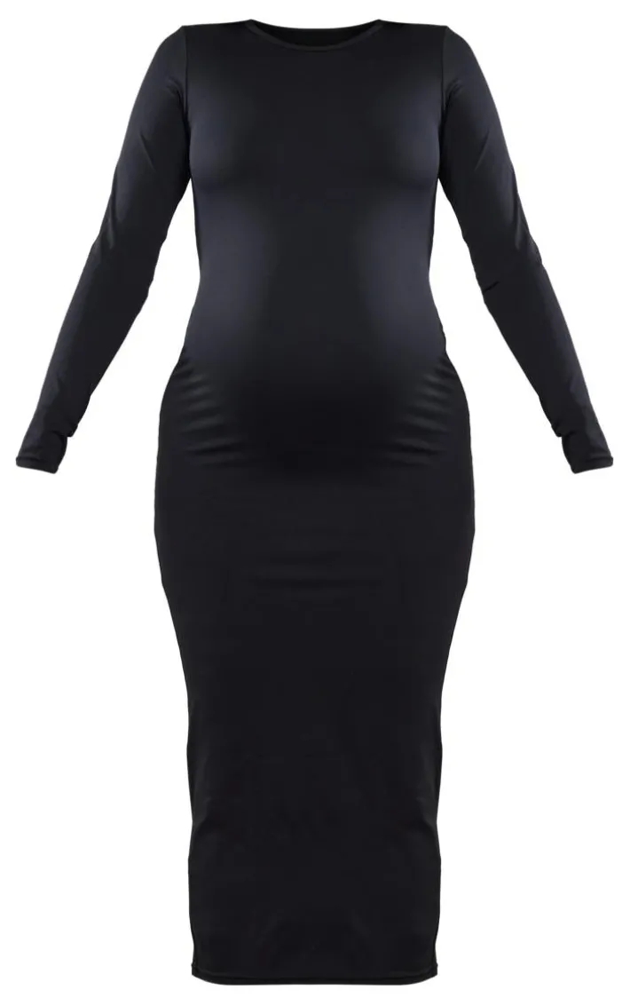 Maternity Black Long Sleeve Sculpt Luxe Midaxi Dress