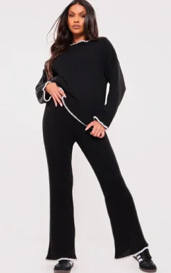 Maternity Black Long Sleeve Contrast Trim Sweater