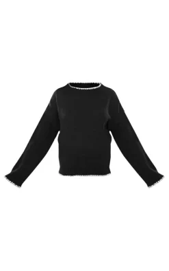 Maternity Black Long Sleeve Contrast Trim Sweater