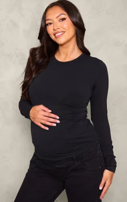 Maternity Black Long Sleeve Basic Fitted Top