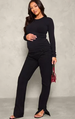 Maternity Black Long Sleeve Basic Fitted Top