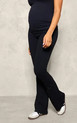 Maternity Black Low Rise Fold Over Waist Snatched Sculpt Flared Pants