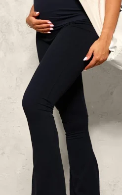 Maternity Black Low Rise Fold Over Waist Snatched Sculpt Flared Pants
