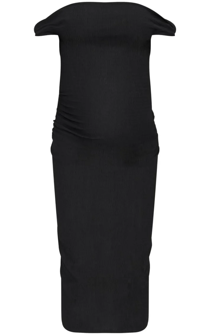 Maternity Black Midi Textured Bardot Sleeveless Bodycon Dress