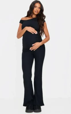 Maternity Black Rib Flare Pants