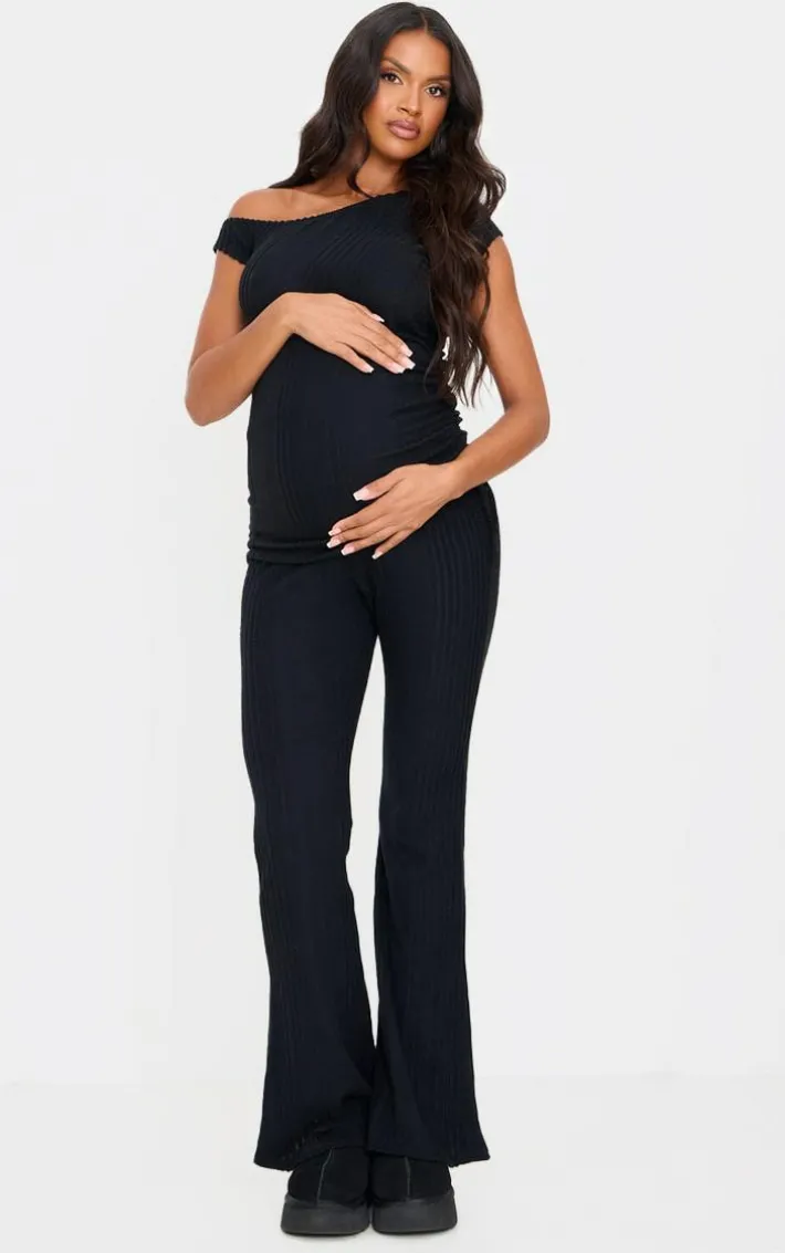 Maternity Black Rib Flare Pants