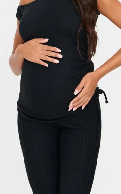 Maternity Black Rib Flare Pants